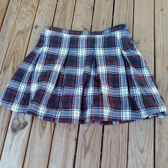 Women's Lands" End Pleated Plaid Mini Skirt Size 6 Preppy Dark Academia Tweed - Picture 1 of 2